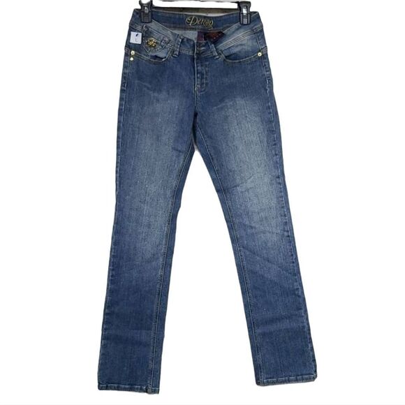 House of De'reon Beyonce Mid-Rise Straight Premium Jeans Blue Distressed Denim - Picture 2 of 15
